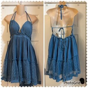 Blue Halter open back Dress size medium